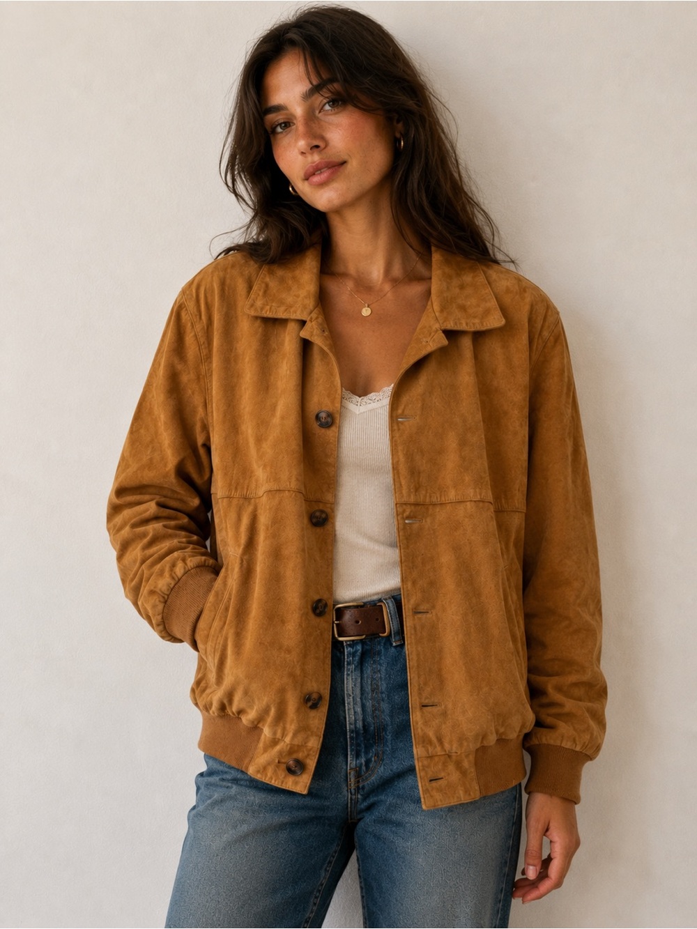 Vintage 90s Hunt Club Leather Suede Jacket Size Small Tan Rodeo Western Classic